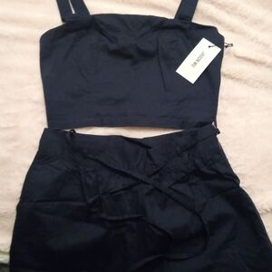 Jason Wu Navy Crop Top and Wrap Skirt Set